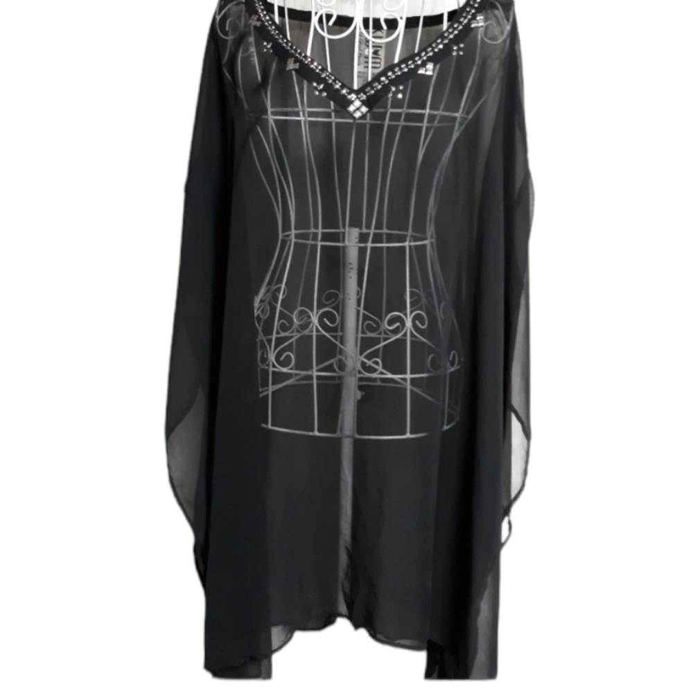 SWIM by Chuck Handy Black Cold-Shoulder Studded Cover-up SZ 14